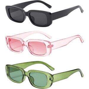 Trendy Rectangle Black Pink Sunglasses Women Men Retro Square Fashion Shades
